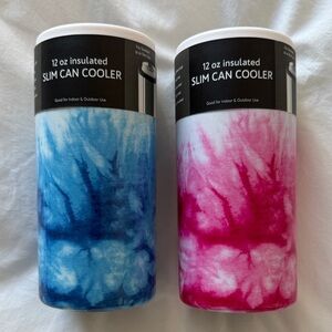 Tie-Dye Slim Can Coolers - Blue & Pink (12 oz Insulated)